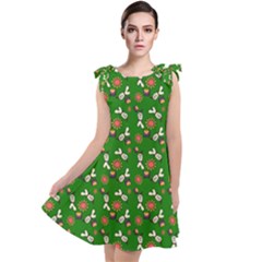 Clown Ghost Pattern Green Tie Up Tunic Dress