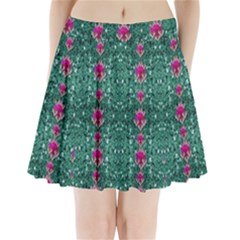 Flowers Love And Silver Metal Hearts Is Wonderful As Sunsets Pleated Mini Skirt