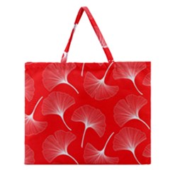 White Abstract Flowers On Red Zipper Large Tote Bag by Dushan