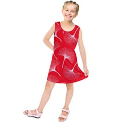 White Abstract Flowers On Red Kids  Tunic Dress by Dushan