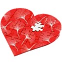 White abstract flowers on red Wooden Puzzle Heart View2