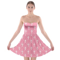 White And Pink Art-deco Pattern Strapless Bra Top Dress by Dushan