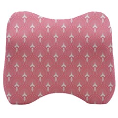 White And Pink Art-deco Pattern Velour Head Support Cushion by Dushan