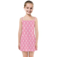 White And Pink Art-deco Pattern Kids  Summer Sun Dress by Dushan