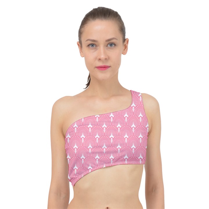 White and pink Art-Deco pattern Spliced Up Bikini Top 