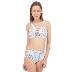 White Faux Marble Texture  Cage Up Bikini Set by Dushan