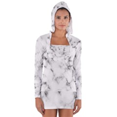 White Faux Marble Texture  Long Sleeve Hooded T-shirt