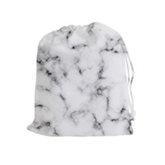 White Faux Marble Texture  Drawstring Pouch (xl)