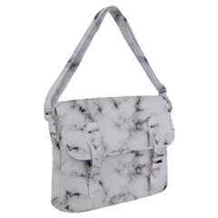 White Faux Marble Texture  Buckle Messenger Bag by Dushan