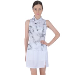 White Faux Marble Texture  Women s Sleeveless Polo Tee by Dushan