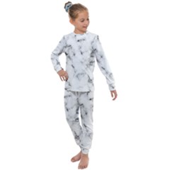 White Faux Marble Texture  Kids  Long Sleeve Set  by Dushan