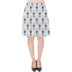 Black And White Art-deco Pattern Velvet High Waist Skirt by Dushan