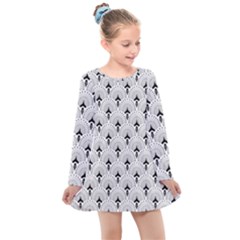 Black And White Art-deco Pattern Kids  Long Sleeve Dress