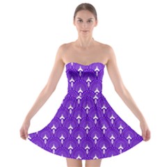 White And Purple Art-deco Pattern Strapless Bra Top Dress by Dushan