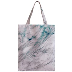 Gray Faux Marble Blue Accent Zipper Classic Tote Bag by Dushan