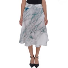 Gray Faux Marble Blue Accent Perfect Length Midi Skirt by Dushan