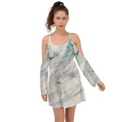 Gray Faux Marble Blue Accent Kimono Sleeves Boho Dress by Dushan