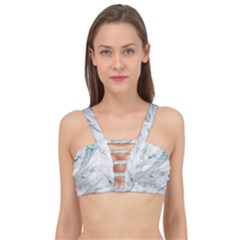 Gray Faux Marble Blue Accent Cage Up Bikini Top by Dushan