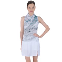 Gray Faux Marble Blue Accent Women s Sleeveless Polo Tee by Dushan