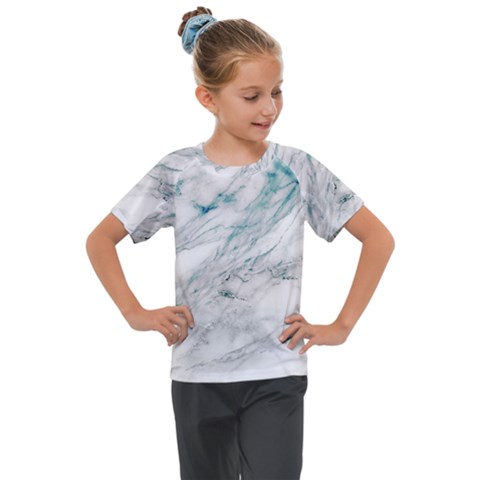 Gray Faux Marble Blue Accent Kids  Mesh Piece Tee by Dushan