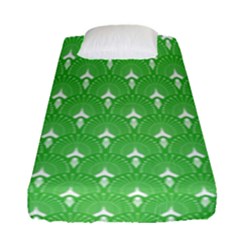 Green And White Art-deco Pattern Fitted Sheet (single Size) by Dushan