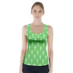 Green And White Art-deco Pattern Racer Back Sports Top by Dushan