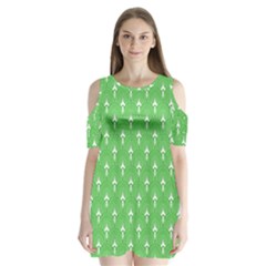 Green And White Art-deco Pattern Shoulder Cutout Velvet One Piece