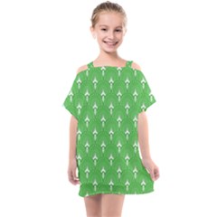 Green And White Art-deco Pattern Kids  One Piece Chiffon Dress