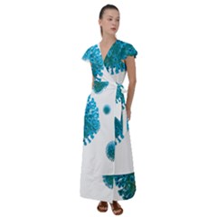 Corona Virus Flutter Sleeve Maxi Dress by catchydesignhill