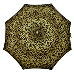 Gold And Black, Metallic Leopard Spots Pattern, Wild Cats Fur Straight Umbrellas by Casemiro