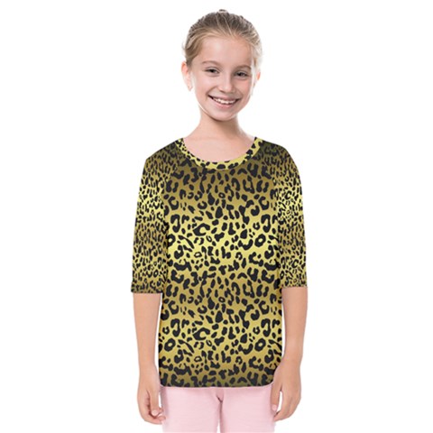 Gold And Black, Metallic Leopard Spots Pattern, Wild Cats Fur Kids  Quarter Sleeve Raglan Tee by Casemiro