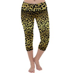 Gold And Black, Metallic Leopard Spots Pattern, Wild Cats Fur Capri Yoga Leggings by Casemiro