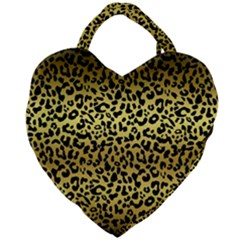 Gold And Black, Metallic Leopard Spots Pattern, Wild Cats Fur Giant Heart Shaped Tote