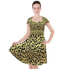 Gold And Black, Metallic Leopard Spots Pattern, Wild Cats Fur Cap Sleeve Midi Dress by Casemiro