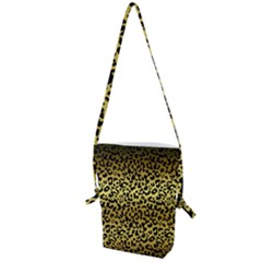 Gold And Black, Metallic Leopard Spots Pattern, Wild Cats Fur Folding Shoulder Bag