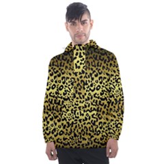 Gold And Black, Metallic Leopard Spots Pattern, Wild Cats Fur Men s Front Pocket Pullover Windbreaker by Casemiro