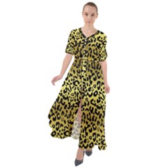 Gold And Black, Metallic Leopard Spots Pattern, Wild Cats Fur Waist Tie Boho Maxi Dress