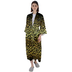 Gold And Black, Metallic Leopard Spots Pattern, Wild Cats Fur Maxi Satin Kimono