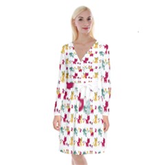 Pattern With Cute Cats Long Sleeve Velvet Front Wrap Dress