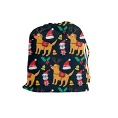 Funny Christmas Pattern Background Drawstring Pouch (Large)