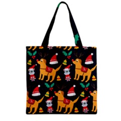 Funny Christmas Pattern Background Zipper Grocery Tote Bag