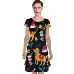 Funny Christmas Pattern Background Cap Sleeve Nightdress