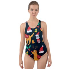Funny Christmas Pattern Background Cut-Out Back One Piece Swimsuit