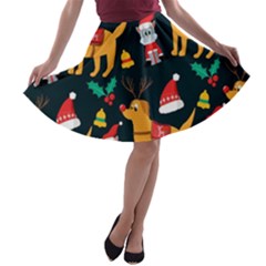 Funny Christmas Pattern Background A-line Skater Skirt