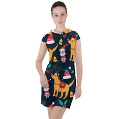 Funny Christmas Pattern Background Drawstring Hooded Dress