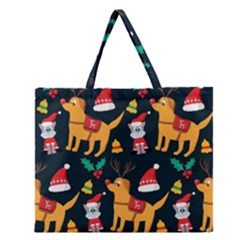 Funny Christmas Pattern Background Zipper Large Tote Bag