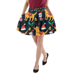 Funny Christmas Pattern Background A-Line Pocket Skirt