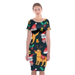 Funny Christmas Pattern Background Classic Short Sleeve Midi Dress