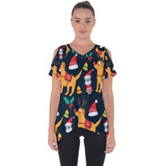 Funny Christmas Pattern Background Cut Out Side Drop Tee