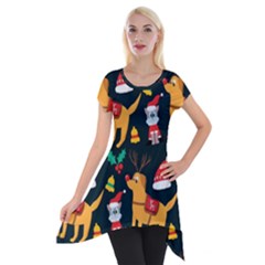 Funny Christmas Pattern Background Short Sleeve Side Drop Tunic